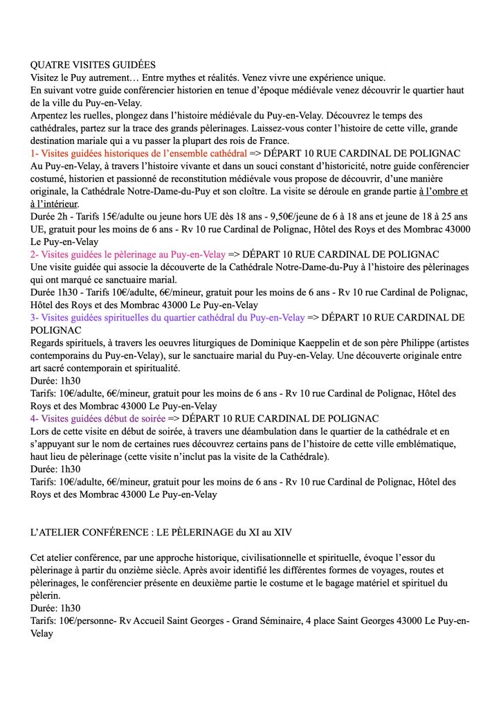Visites guidées Le Puy-en-Velay Juillet 2026